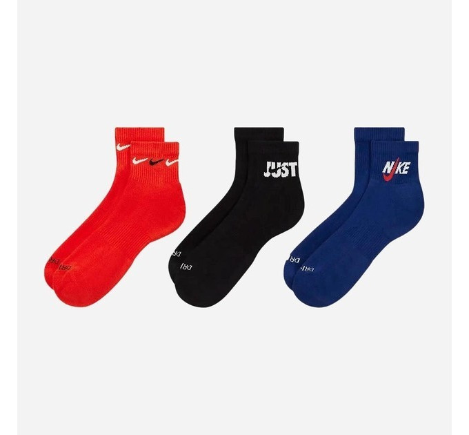 Чоловічі Шкарпетки Nike U NK EVERYDAY PLUS CUSH ANKLE чорний, синій, червоний Чол 38-42 DH3827-905 38-42