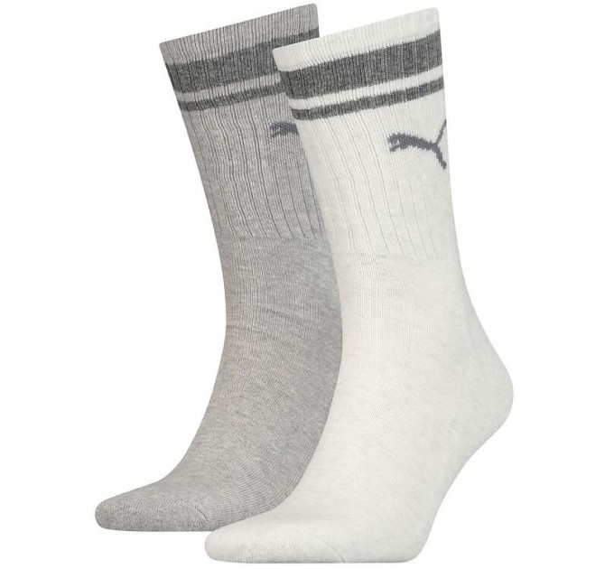 Шкарпетки Puma Unisex Crew Regular Stripe 2-pack 43-46 white/gray 261058001-002