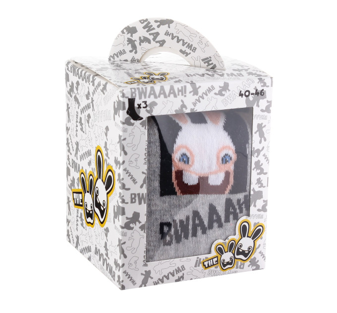 Шкарпетки Rabbids Invasion Rabbits + Hand Joints / Rabbit + Stripes / Rabbit Head 3-pack Чорний; Сірий 40-46 (93153362-1)