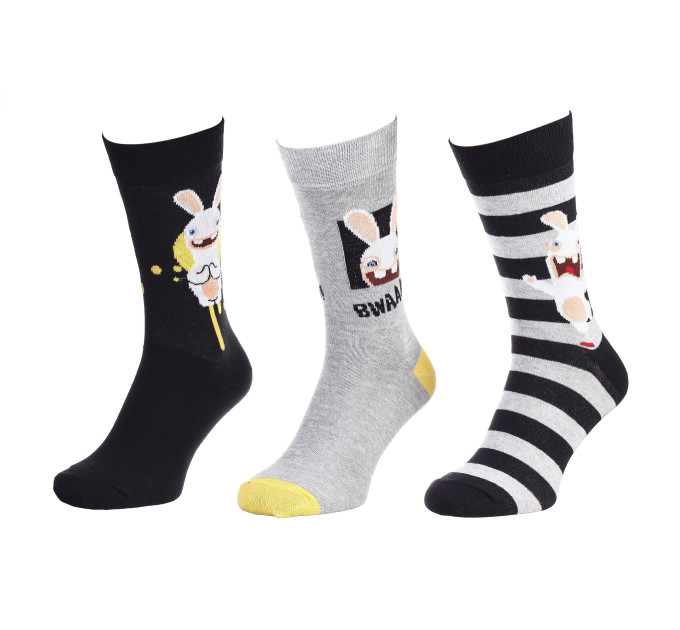 Шкарпетки Rabbids Invasion Rabbits + Hand Joints / Rabbit + Stripes / Rabbit Head 3-pack Чорний; Сірий 40-46 (93153362-1)