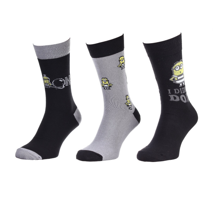 Шкарпетки Minions All Over Des Minions / Mot Minion / Minion I Didn'T Do It 3-pack 40-46 gray-black 93153562-1