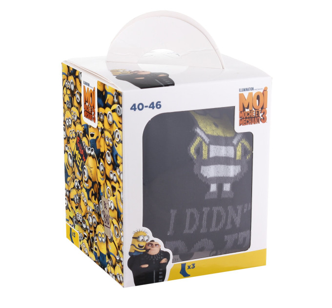 Шкарпетки Minions All Over Des Minions / Mot Minion / Minion I Didn'T Do It 3-pack 40-46 gray-black 93153562-1