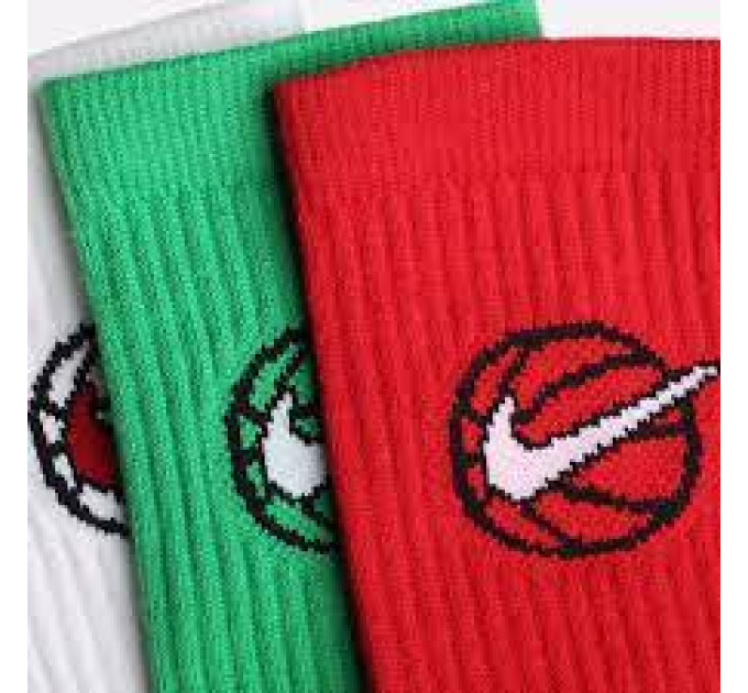 Шкарпетки Nike Crew Everyday Bball 3-pack 46-50 white/green/red DA2123-909