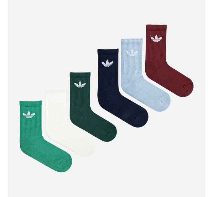 Шкарпетки Adidas TR CREW S 6P зелений, білий, блакитний, чорний, темно-зелений, бордовий Уні (37-39) JI9504 37-39