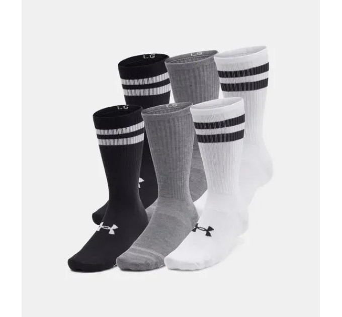 Чоловічі Шкарпетки UA Essential 6pk Crew Білий, Сірий, Чорний S (1387058-101 S)