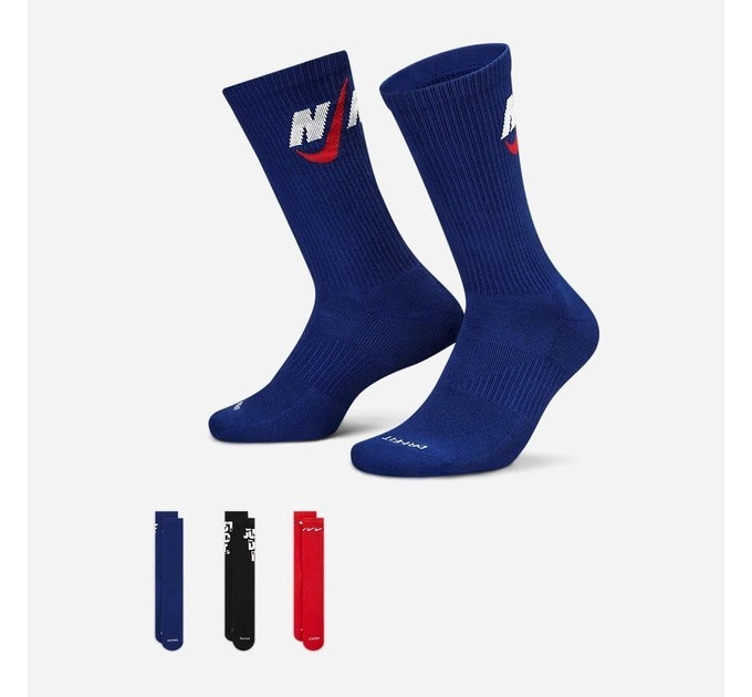 Жіночі Шкарпетки Nike U NK EVERYDAY PLUS CUSH CREW чорний, синій, червоний 34-38 DH3822-905 34-38