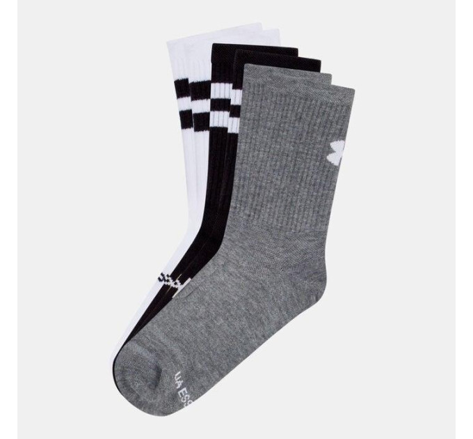 Чоловічі Шкарпетки UA Essential 6pk Crew Білий, Сірий, Чорний XL (1387058-101 XL)
