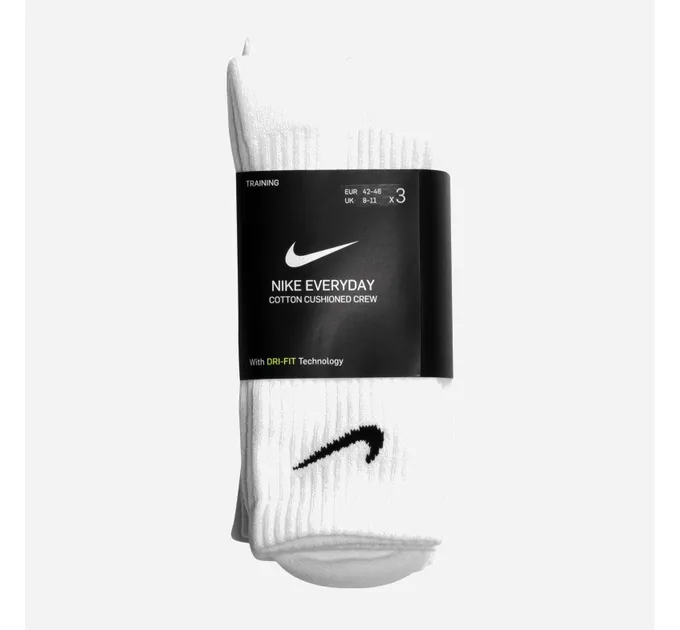 Чоловічі Шкарпетки Nike U NK EVERYDAY CUSH CREW 3PR Білий 46-50 (SX7664-100 46-50)