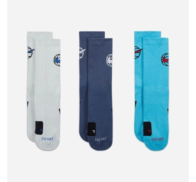Чоловічі Шкарпетки Nike U NK ED CREW BBALL 3PR 144 світло-голубий, синій, бірюзовий Уні 46-50 DA2123-900 46-50