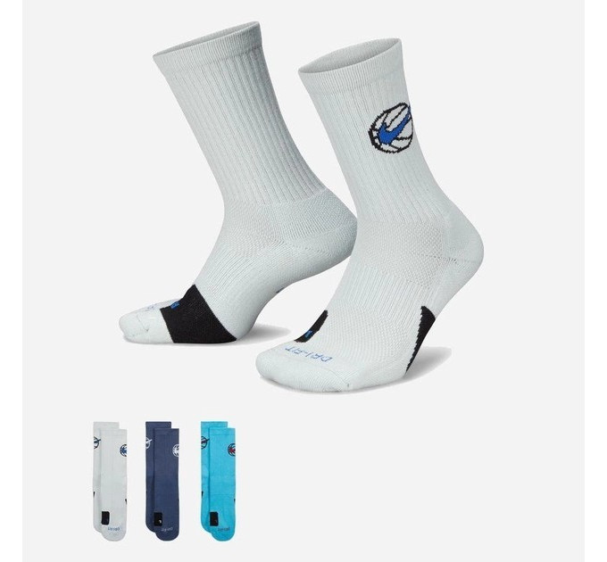 Чоловічі Шкарпетки Nike U NK ED CREW BBALL 3PR 144 світло-голубий, синій, бірюзовий Уні 46-50 DA2123-900 46-50