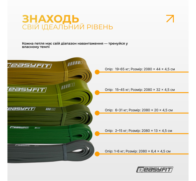 Резинові петлі EasyFit Ranger 1–65 кг (набір 5 шт