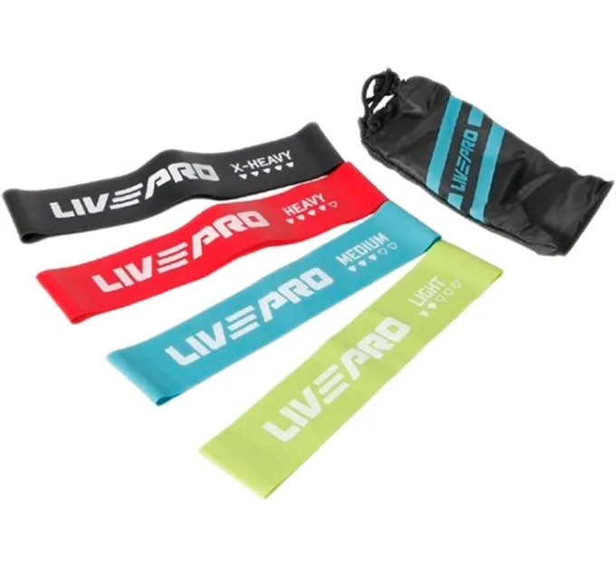 Набір фітнес гумок LivePro RESISTANCE LOOPS BANDS зелений, червоний, блакитний, чорний 4шт. 500x20мм LP8412