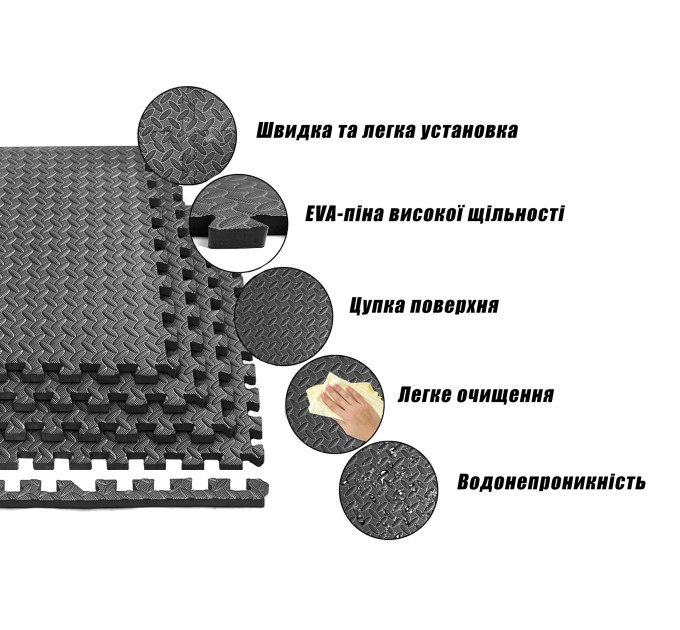 Татамі мат EasyFit SwallowTail-2 4 шт (60х60х2 см) пазл ластівчин хвіст з бортиком