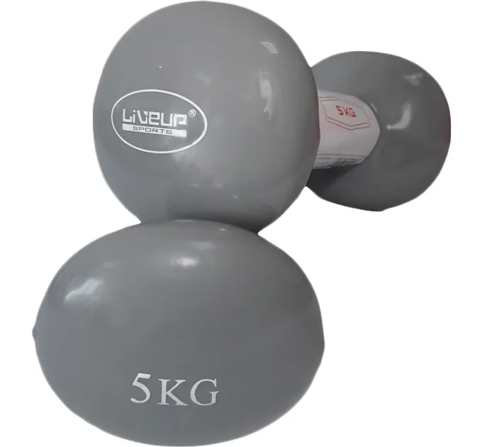 Гантелі вінілові пара LiveUP Vinyl Dumbbell Egg Head сірий 2х5кг LS2001-5