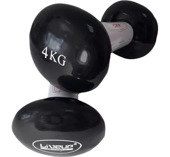 Гантелі вінілові пара LiveUP Vinyl Dumbbell Egg Head чорний 2х4кг LS2001-4