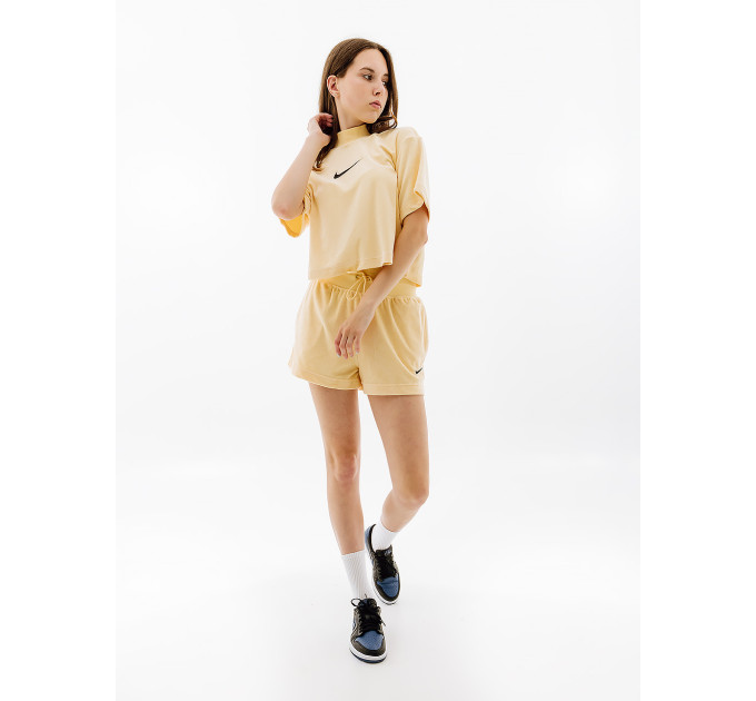 Жіноча Футболка Nike W NSW MOCK SS TEE TRRY MS Жовтий S (7dFJ4894-294 S)
