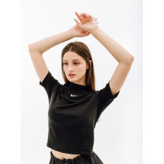 Жіноча Футболка Nike W NSW ESSNTL RIB MOCK SS TOP Чорний L (7dDV7958-010 L)