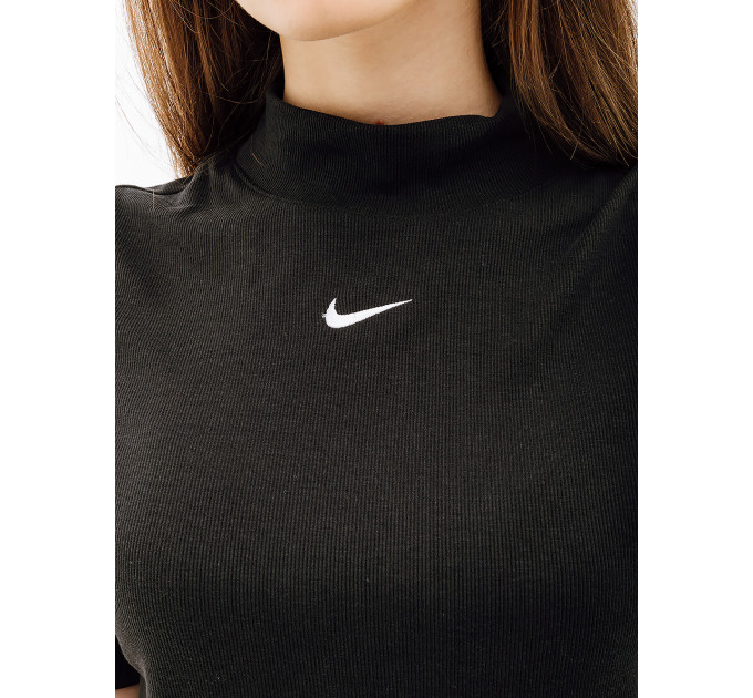 Жіноча Футболка Nike W NSW ESSNTL RIB MOCK SS TOP Чорний L (7dDV7958-010 L)