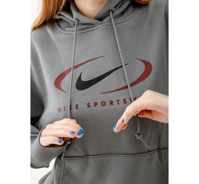 Жіноче Худі Nike NS FLC OS PO HD SWSH Сірий XS (7dFN7698-084 XS)