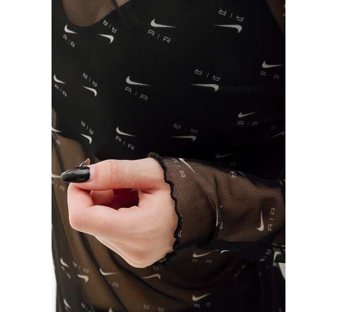 Жіноче Сукня Nike W NSW AIR AOP MESH LS DRESS Чорний M (7dDV8249-010 M)