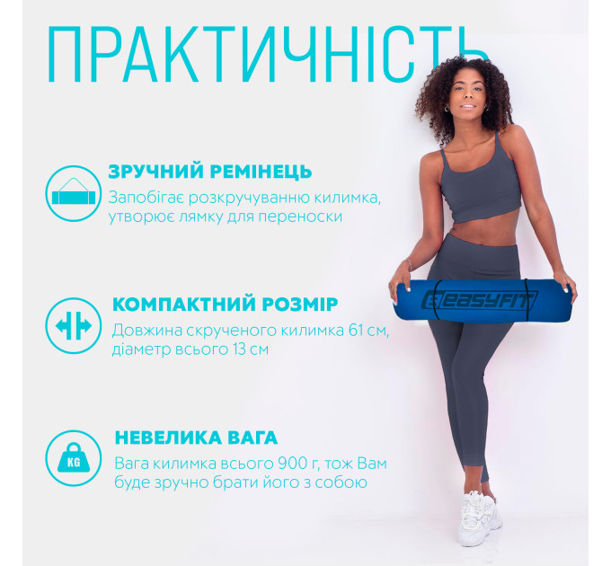 Килимок для йоги та фітнесу EasyFit TPE+TC 6 мм двошаровий + Чохол синій-жовтий