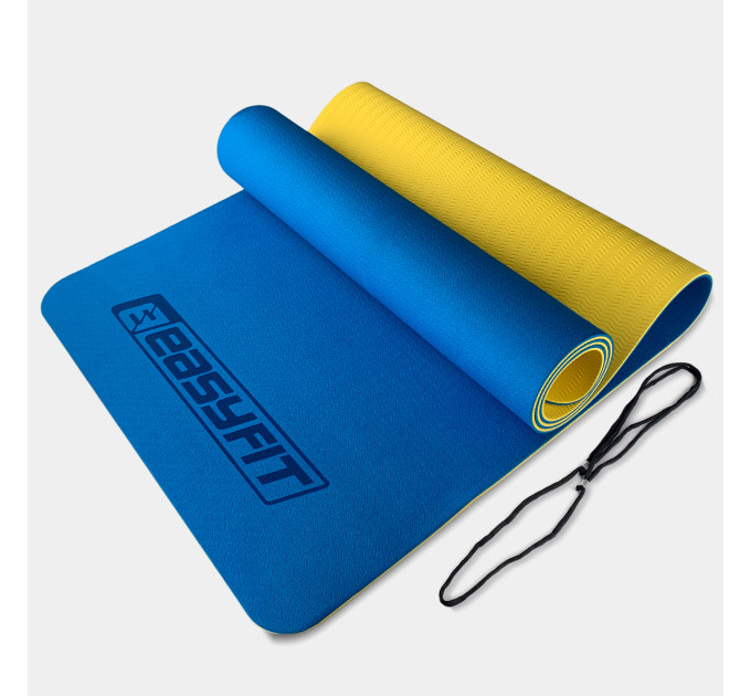 Килимок для йоги та фітнесу EasyFit TPE+TC 6 мм двошаровий синій-жовтий Килимок для йоги та фітнесу EasyFit TPE+TC 6 мм двошаровий синій-жовтий