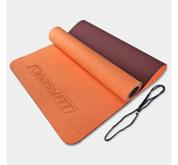 Килимок для йоги та фітнесу EasyFit TPE+TC 6 мм двошаровий персиковий-коричневий Килимок для йоги та фітнесу EasyFit TPE+TC 6 мм двошаровий персиковий-коричневий