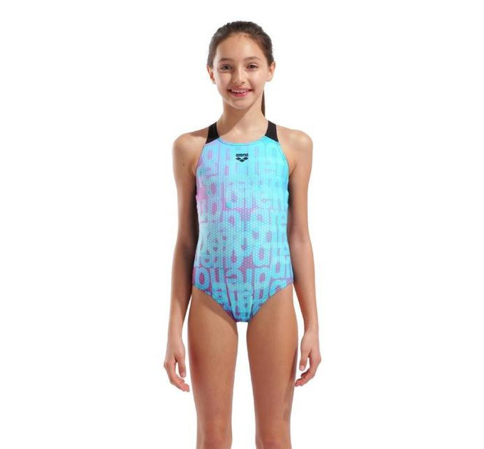 Купальник закритий для дівчат Arena MULTI COLOURS SWIMSUIT V BACK Блакитний, Чорний 164 см (009007-509 164)