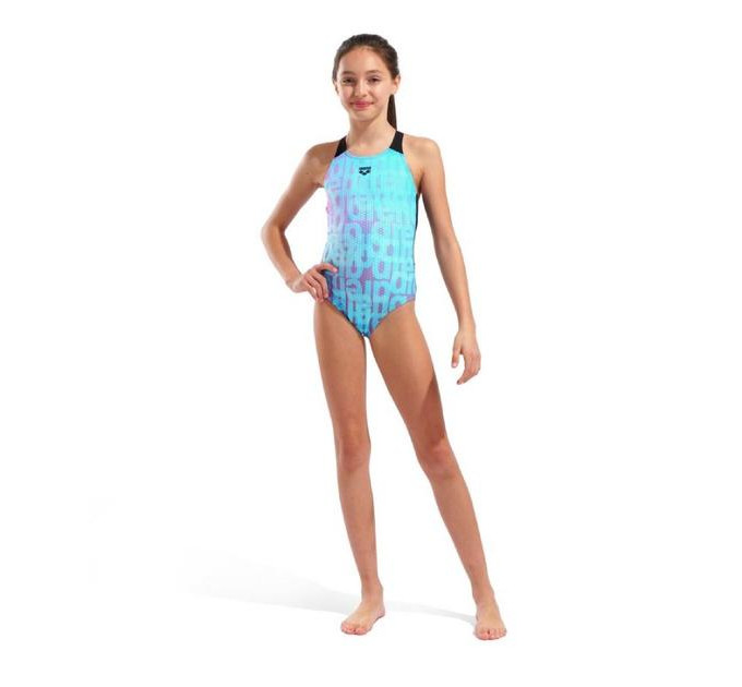 Купальник закритий для дівчат Arena MULTI COLOURS SWIMSUIT V BACK Блакитний, Чорний 128 см (009007-509 128)