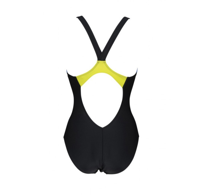 Купальник закритий для жінок Arena THREEFOLD V BACK ONE PIECE R чорний, жовтий, блакитний Жін 36 006483-780 36