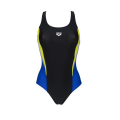 Купальник закритий для жінок Arena THREEFOLD V BACK ONE PIECE R чорний, жовтий, блакитний Жін 36 006483-780 36