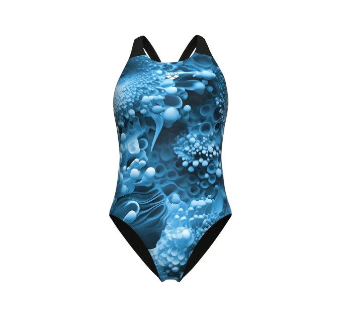 Купальник закритий для жінок Arena BLUE FLOWERS SWIMSUIT V BACK синій, чорний Жін 42 009027-850 42