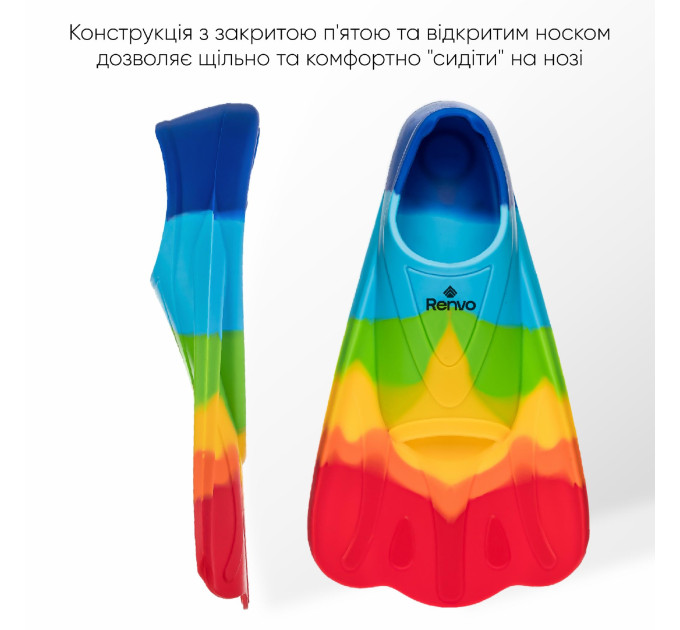 Короткі ласти для тренування в басейні Renvo Criz із закритою п'ятою Різнокольоровий 30-32 (SF120-45 30-32)