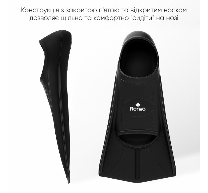 Короткі ласти для тренування в басейні Renvo Frio із закритою п'ятою Чорний 36-38 (SF100-01 36-38)