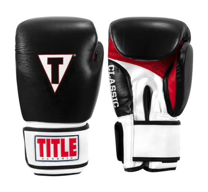 Боксерські рукавиці TITLE Classic Leather 2.0 Black/White/Red S 10 oz (бинти 4м. в комплекті)