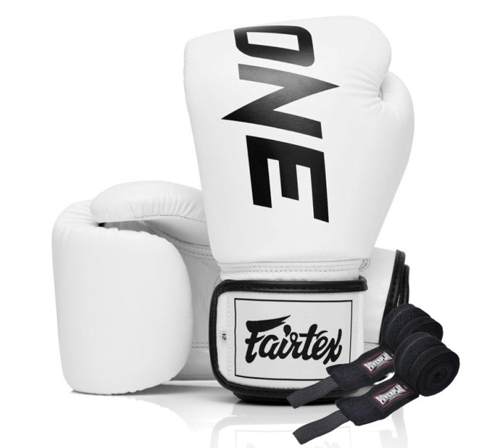 Боксерські рукавиці Fairtex BGV1-ONE (натуральна шкіра) White 12 унцій (бинти в комплекті)