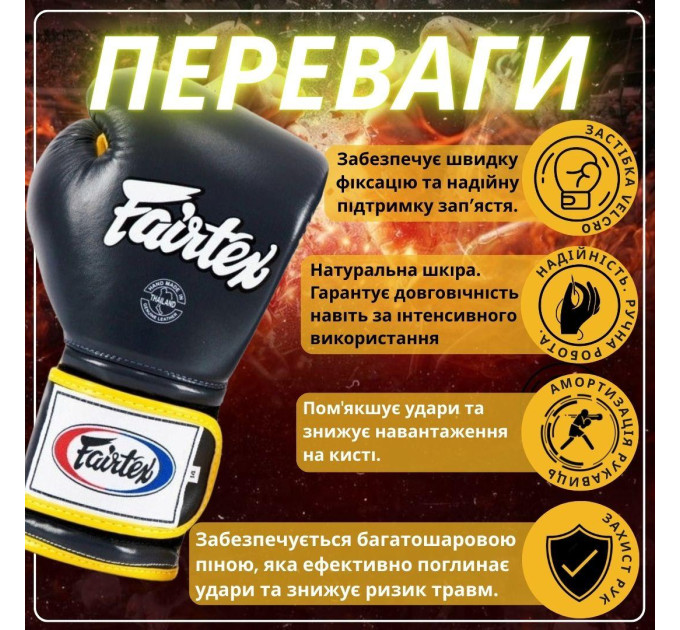 Боксерські рукавиці Fairtex BGV9 Mexican Blue/Yellow 14 унцій (бинти в комплекті)