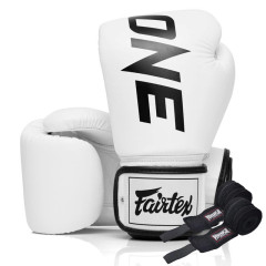 Боксерські рукавиці Fairtex BGV1-ONE (натуральна шкіра) White 14 унцій (бинти в комплекті)