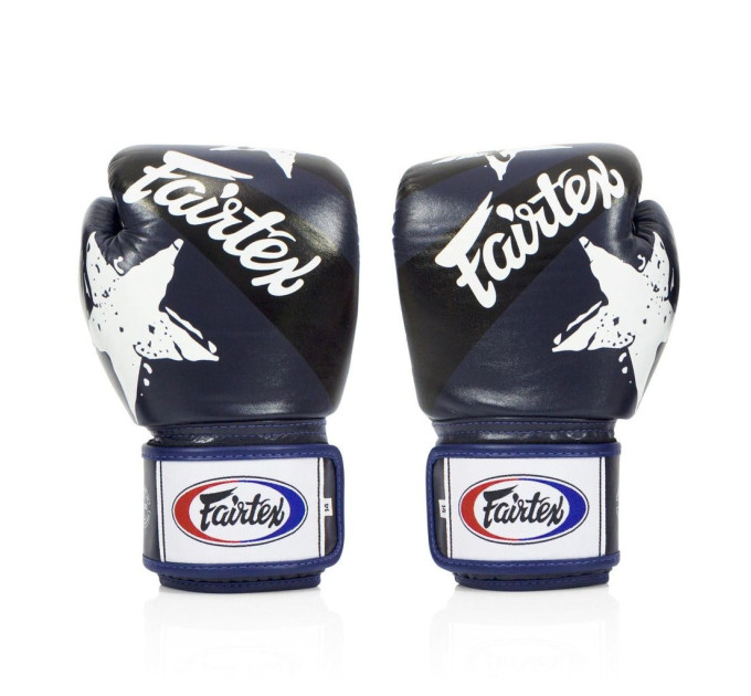 Боксерські рукавиці Fairtex BGV1 Nation Print Blue 12 унцій (бинти в комплекті)