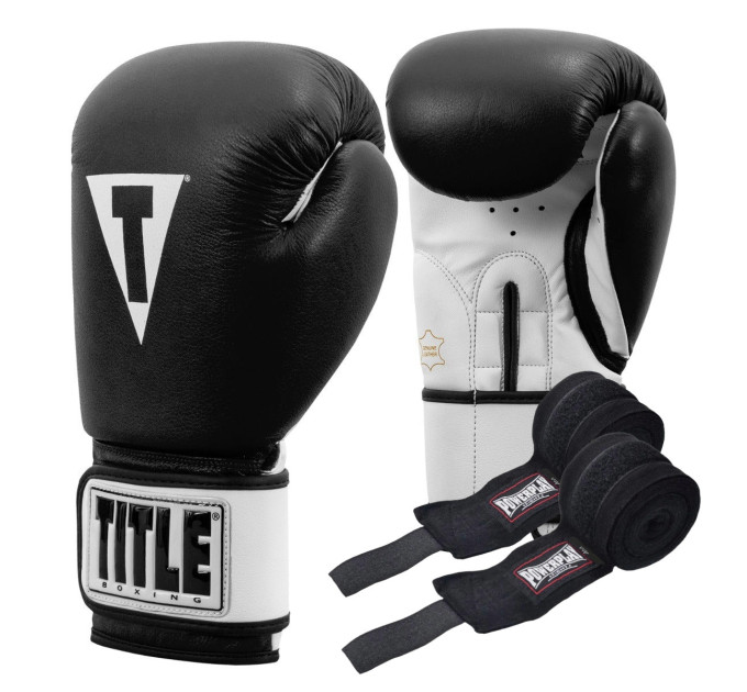 Боксерські рукавиці TITLE Premier Leather Black/White M 12 oz (бинти 4м. в комплекті) Боксерські рукавиці TITLE Premier Leather Black/White M 12 oz (бинти 4м. в комплекті)