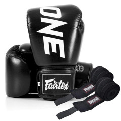 Боксерські рукавиці Fairtex BGV1-ONE (натуральна шкіра) Black 14 унцій (бинти в комплекті)