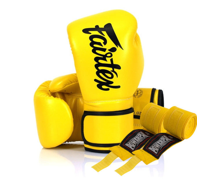 Боксерські рукавиці Fairtex BGV14 Yellow 12 унцій (бинти в комплекті)