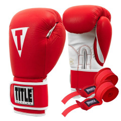 Боксерські рукавиці TITLE Boxing Pro Style Leather Gloves3.0 Red/White 16 oz (бинти 4м. в комплекті)