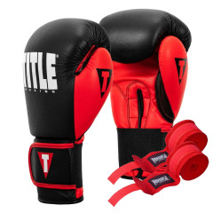 Боксерські рукавиці TITLE Boxing Dynamic Strike Black/Red 12 oz (бинти 4м. в комплекті)