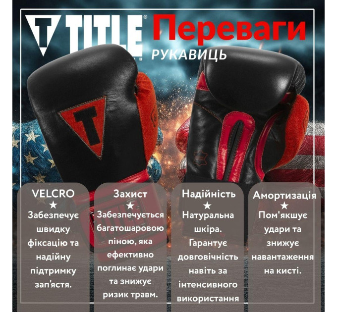Боксерські рукавиці TITLE Boxing All Heart Bag Gloves 2.0 Black/Red 16 oz (бинти 4м. в комплекті)