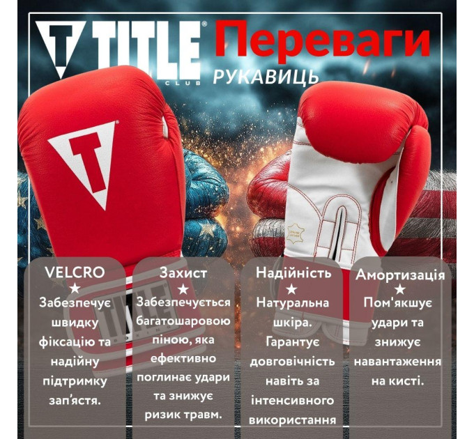 Боксерські рукавиці TITLE Boxing Pro Style Leather Gloves3.0 Red/White 16 oz (бинти 4м. в комплекті)