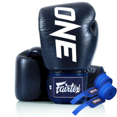 Боксерські рукавиці Fairtex BGV1-ONE (натуральна шкіра) Blue 12 унцій (бинти в комплекті)