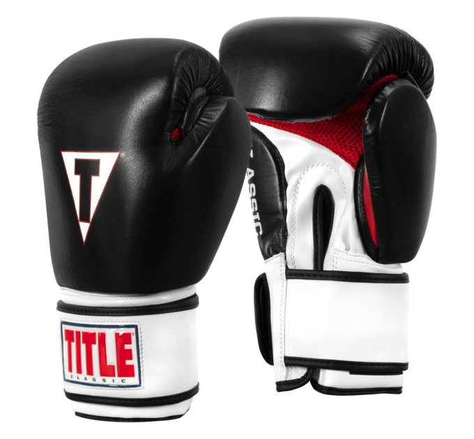 Боксерські рукавиці TITLE Classic Leather 2.0 Black/White/Red M 12 oz (бинти 4м. в комплекті)