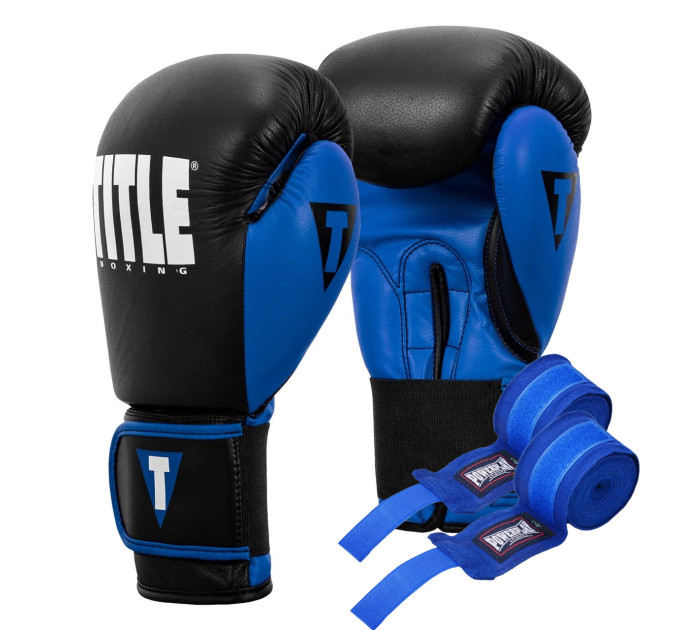Боксерські рукавиці TITLE Boxing Dynamic Strike Black/Blue 12 oz (бинти 4м. у комплекті) Боксерські рукавиці TITLE Boxing Dynamic Strike Black/Blue 12 oz (бинти 4м. у комплекті)