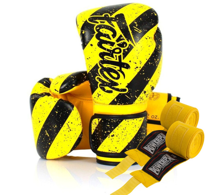 Боксерські рукавиці Fairtex BGV14Y Yellow/Black 12 унцій (бинти в комплекті)